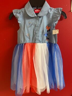 Disney Denim-Look Minnie Mouse Dress with Red, White & Blue Tulle size 4t patrio